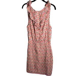 Free People Pink and Blue Floral Dress With Ruffle and Smocked Detail Size Small